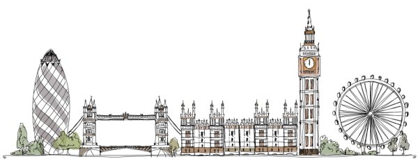 Достопримечательности Лондона на белом фоне
