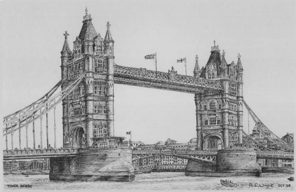 Тауэрский мост Лондон карандашом