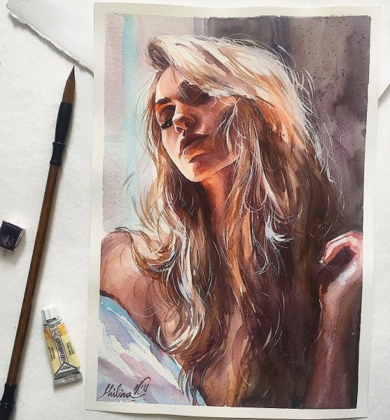 Девушка акварель