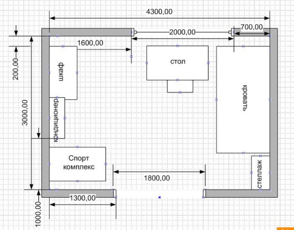 План комнаты чертеж вид сбоку