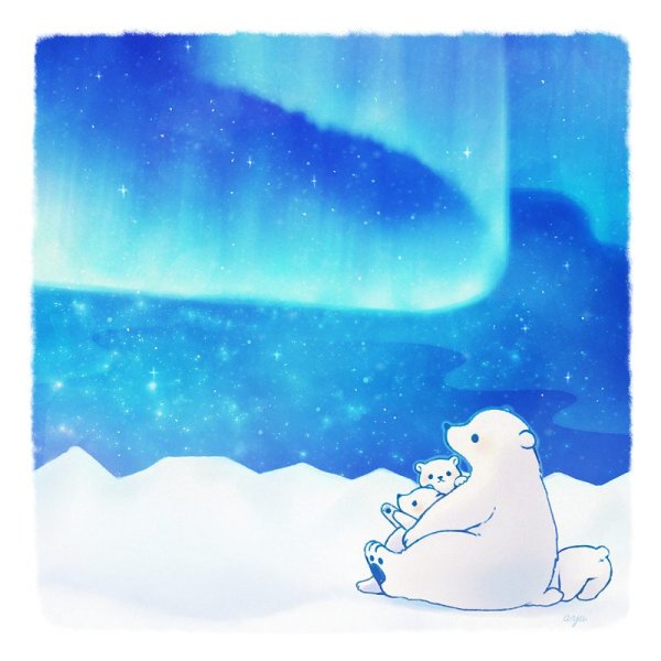 Белый медведь и Северное сияние