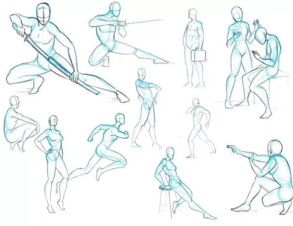 Люди в разных позах для рисования