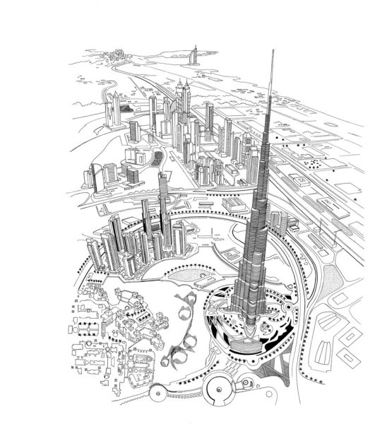 Бурдж-Халифа Дубай рисунок карандашом