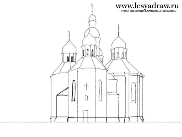 Поэтапный рисунок церкви