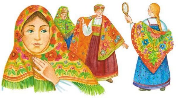 Девочка русская в платочке иллюстрация