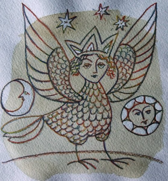 Пермогорская роспись птица Сирин последовательность выполнения