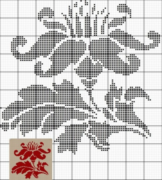 Монохромная вышивка крестом цветы