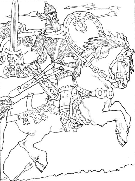 Раскраска богатырь Илья Муромец