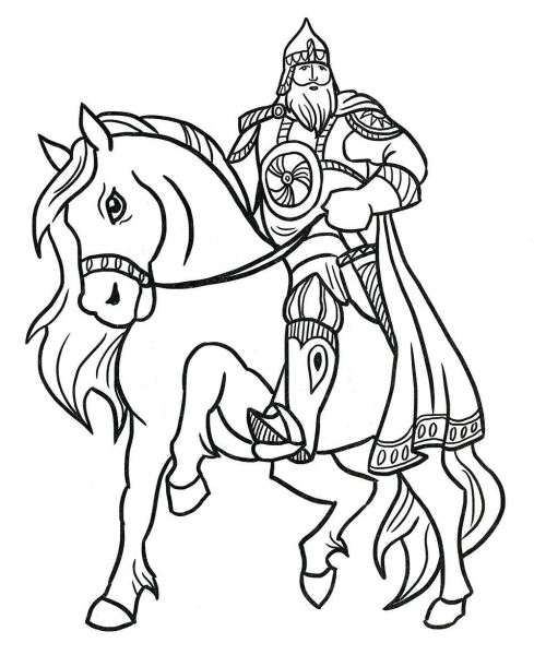 Разукрашка Илья Муромец богатырь