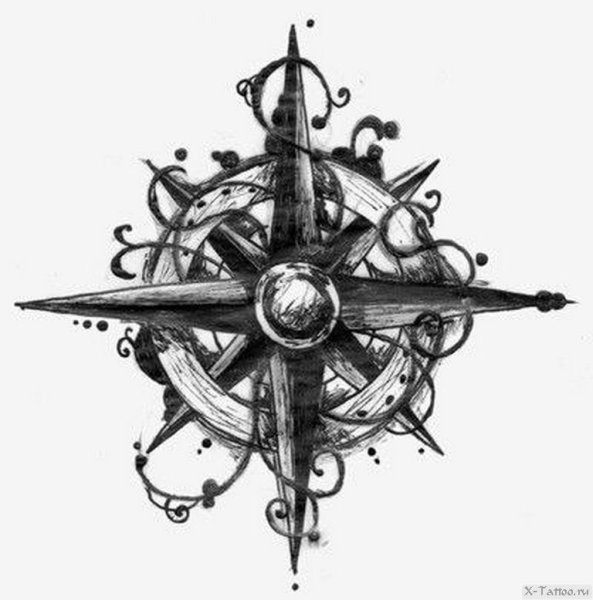 Тату штурвал и роза ветров