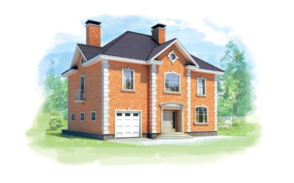 Кирпичный дом на белом фоне