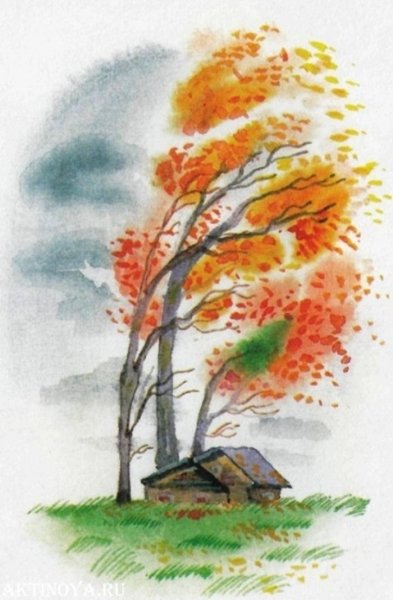 Осеннее дерево цветными карандашами