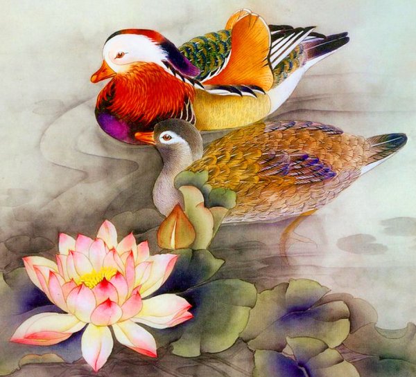 Утка Мандаринка китайская живопись