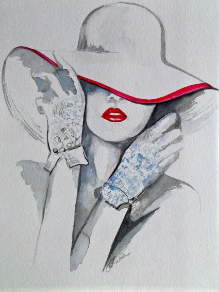 Нарисованная девушка в шляпке