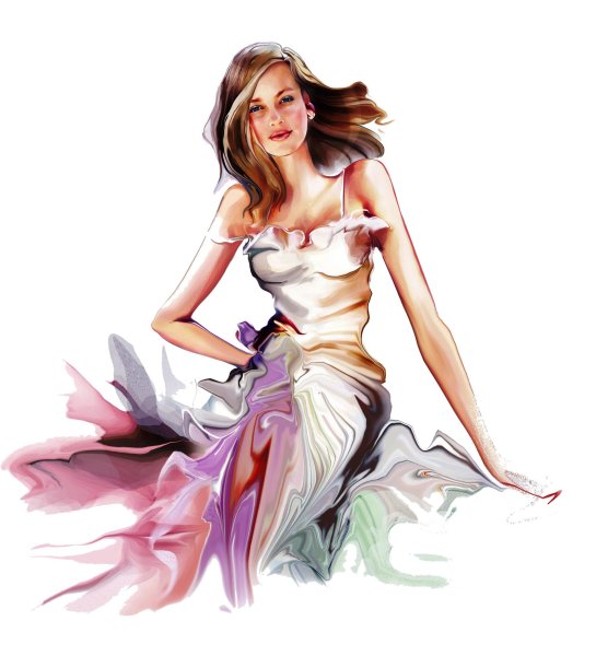 Девушка в платье акварель