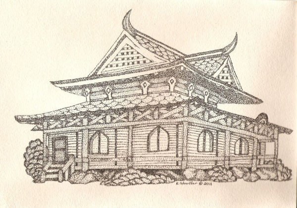 Китайские домики карандашом