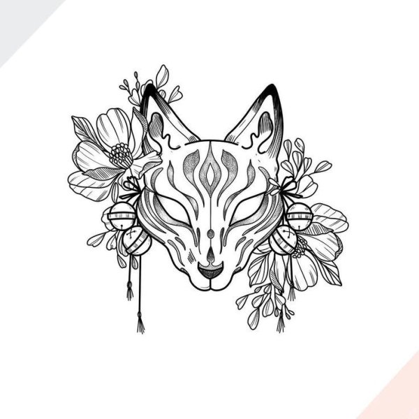 Эскиз тату лиса лайнворк