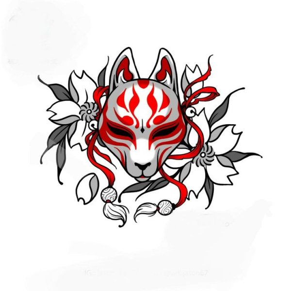 Маска Кицунэ тату эскиз