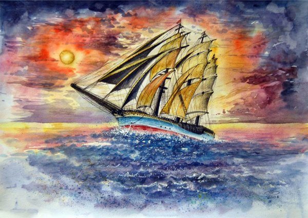 Корабль акварелью