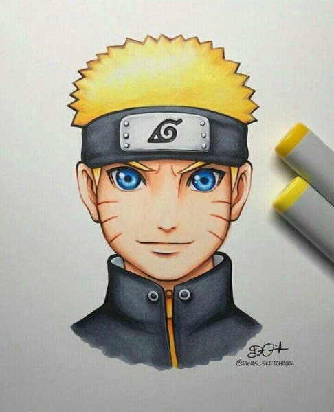 Наруто цветными карандашами