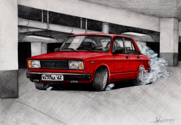ВАЗ 2107 спереди карандашом
