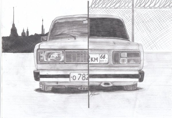 Нарисовать ВАЗ 2107 спереди