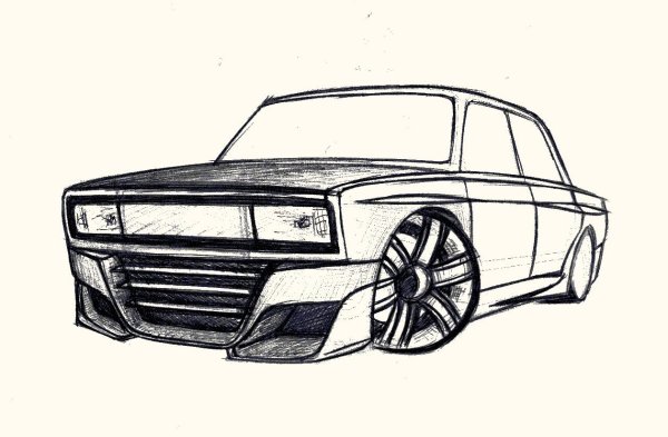 Рисунок ВАЗ 2107 карандашом с переди