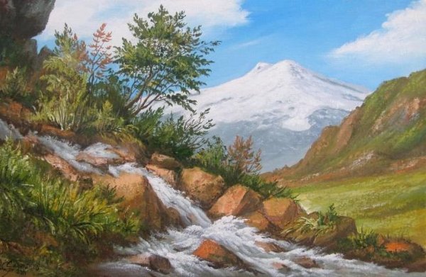 Картина горы Кавказа Приэльбрусье