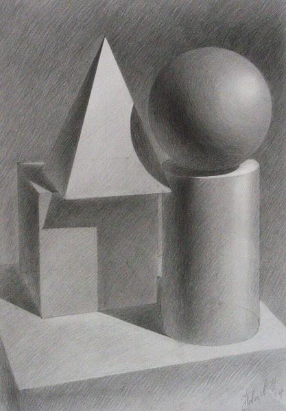 Академический натюрморт карандашом геометрические фигуры