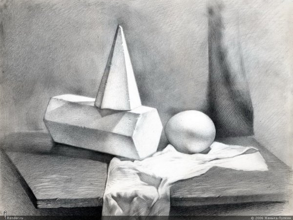 Гризайль натюрморт из геометрических тел