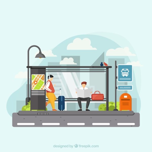 Автобусная остановка сбоку вектор