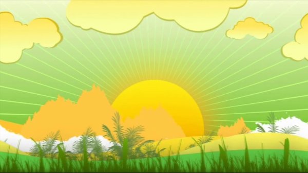 Детский пейзаж с солнцем
