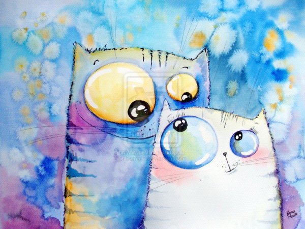Смешной кот акварель