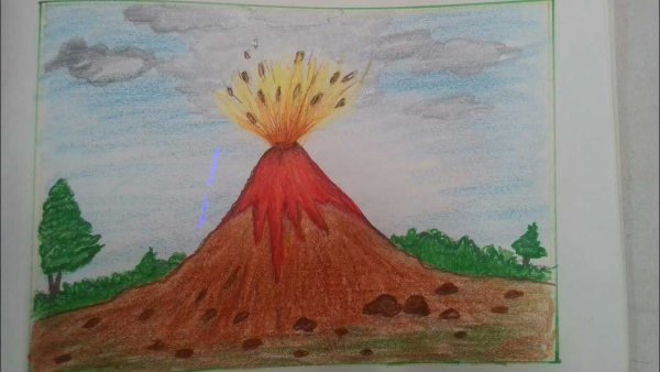 Вулкан цветными карандашами