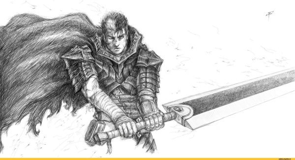 Гатс Берсерк карандашом