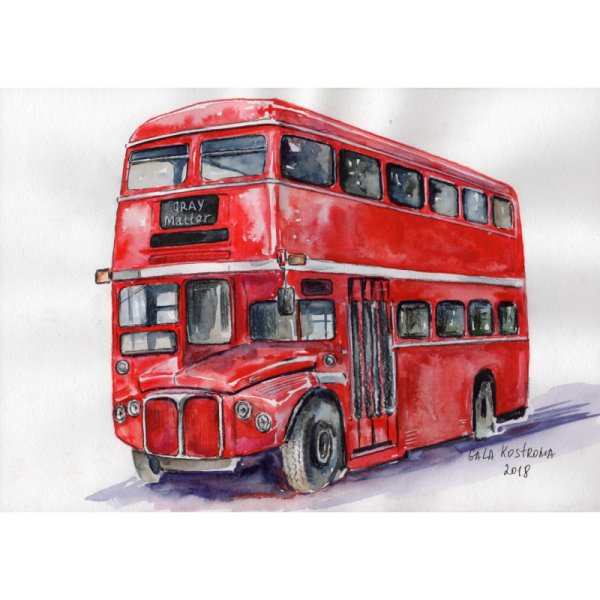 Лондонский автобус акварель