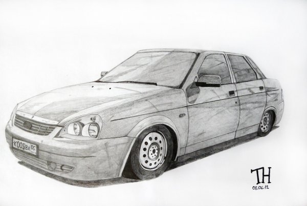 Приора спереди карандашом