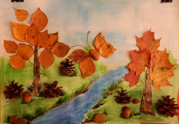 Аппликация из листьев на тему осень