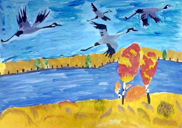 Рисование птицы улетают на Юг