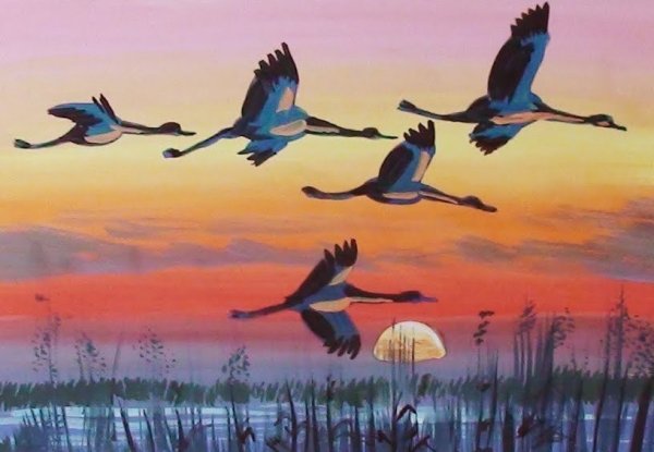 Журавль гуашью