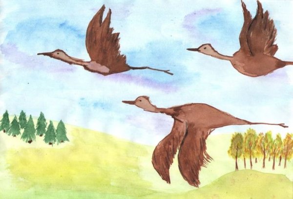 Рисование улетают птицы