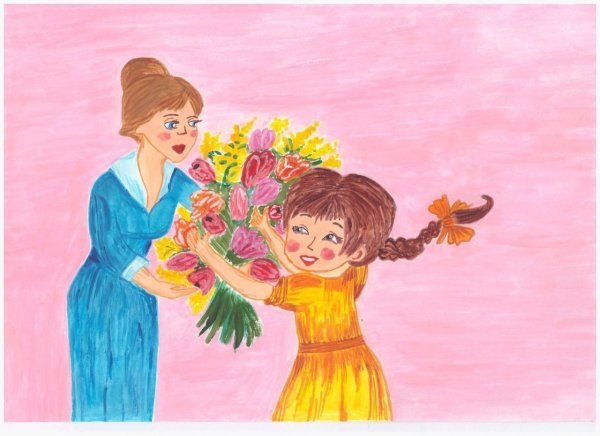 Рисование букет для мамы