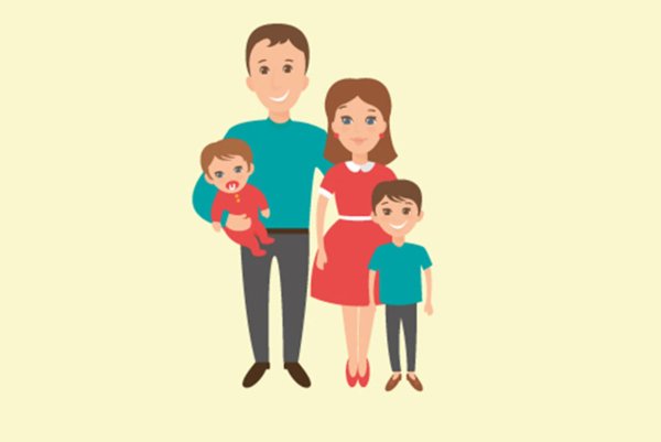 Семья с двумя детьми рисунок