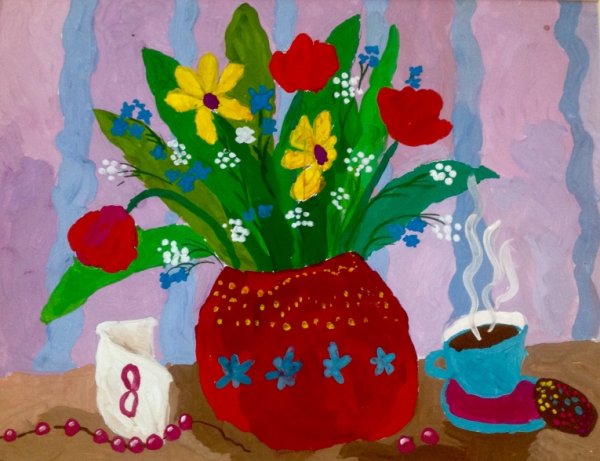 Рисование тюльпаны в вазе