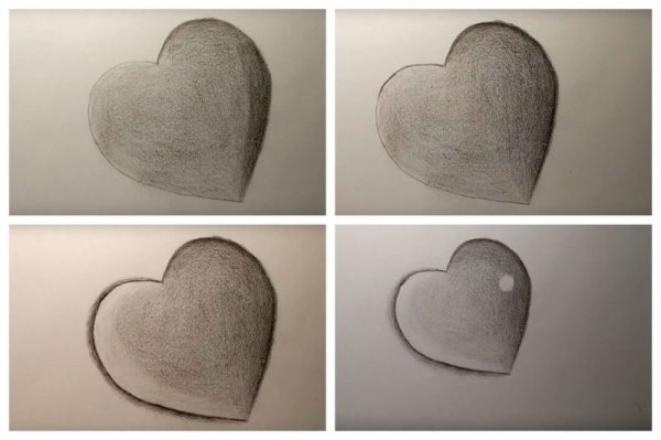 Объемное сердце карандашом