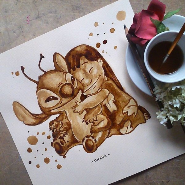 Рисование кофе на бумаге