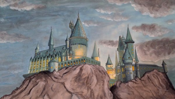Гарри Поттер замок Хогвартс акварель