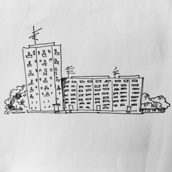 Панельные дома рисунок карандашом