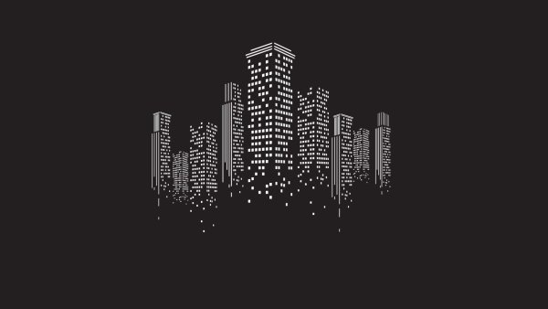 Силуэты домов ночного города