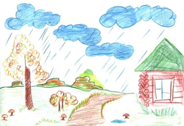 Рисование в старшей группе идет дождь карандашами